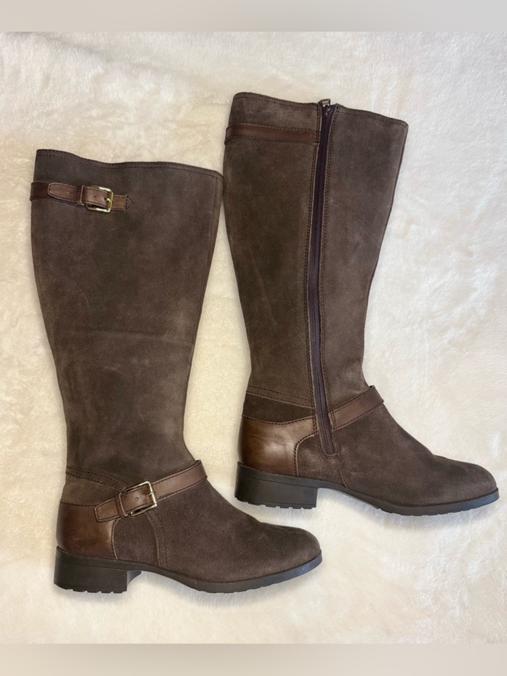 Cole Haan Waterproof Tall Boots Women 8B Brown Leather Suede Zip